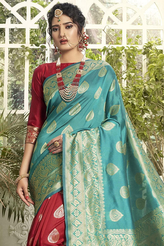 Blue And Red Dual Toned Banarasi Saree silk saree online