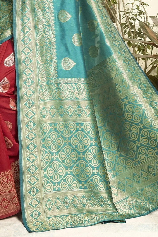 Blue And Red Dual Toned Banarasi Saree Banarasi saree Blue And Red Dual Toned Banarasi saree saree online