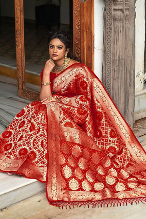 Brick Red Banarasi Saree
