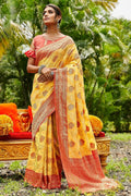 Butter Yellow Designer Banarasi Saree silk saree