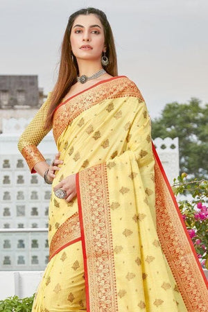 Canary Yellow Banarasi Raw Silk Saree