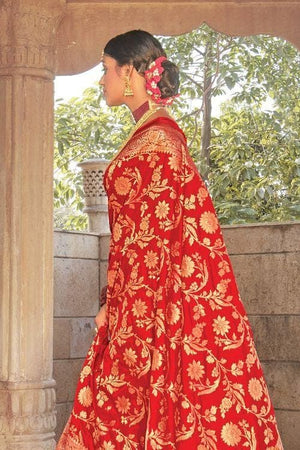 Candy Red Banarasi Butta Saree