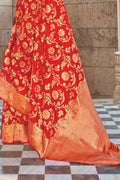 Candy Red Banarasi Butta Saree Candy Red Banarasi Butta Saree