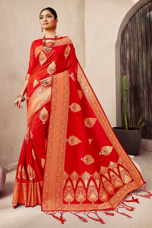 Candy Red Banarasi Saree
