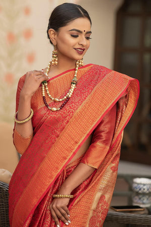 Candy Red Banarasi Saree