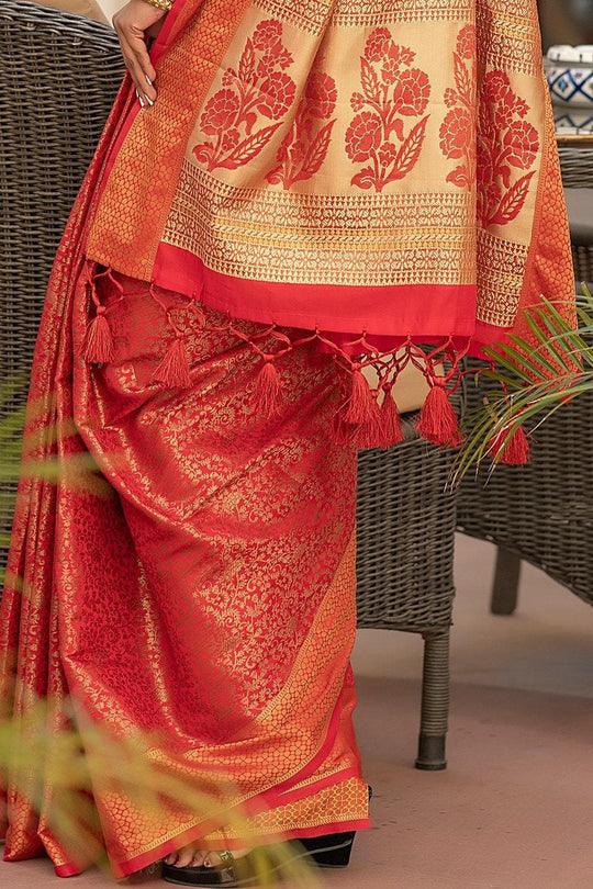 Candy Red Banarasi Saree Candy Red Banarasi Saree