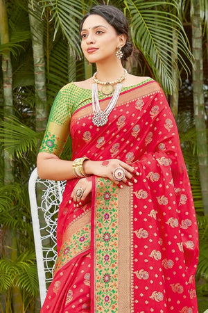 Candy Red Banarasi Saree