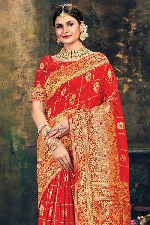 Candy Red Banarasi Saree banarasi saree