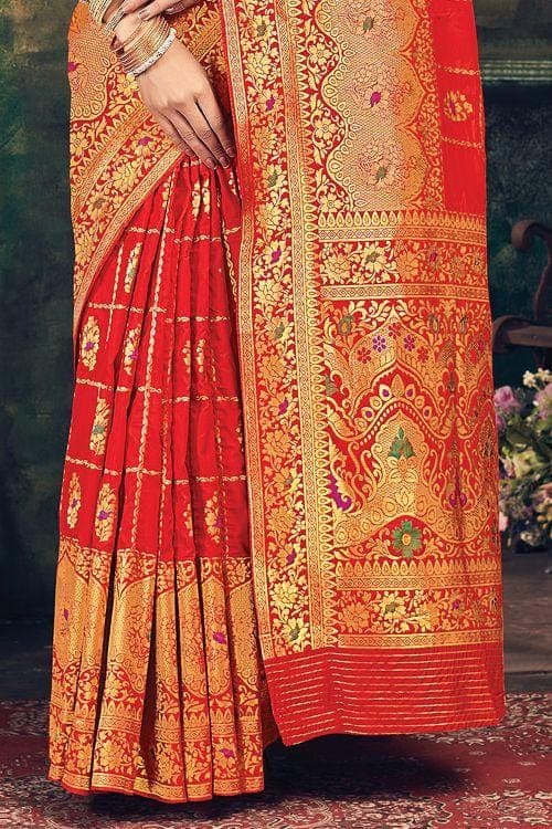 Candy Red Banarasi Saree silk saree