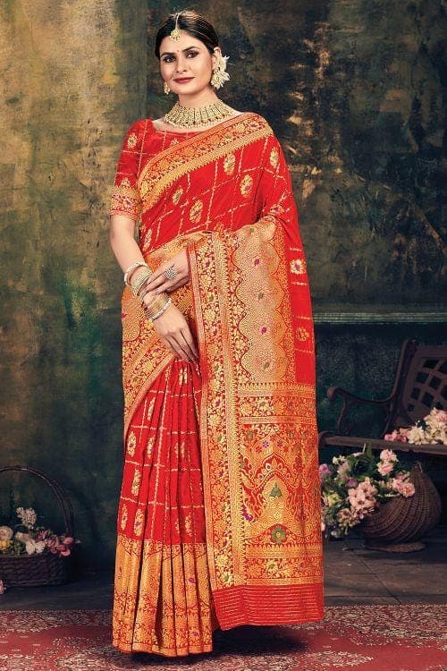 Candy Red Banarasi Saree silk sarees
