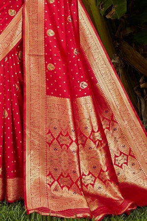 Banarasi Saree Candy Red Zari Weaved Banarasi Saree saree online