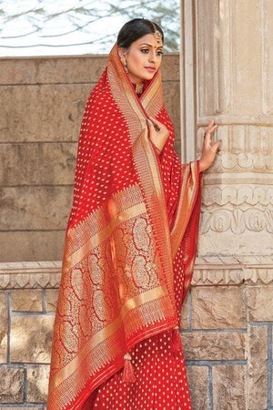 Carmine Red Banarasi Butta Saree