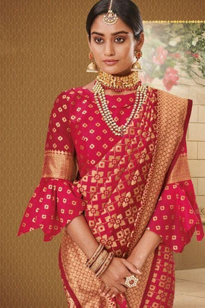 Carmine Red Zari Woven Banarasi Saree
