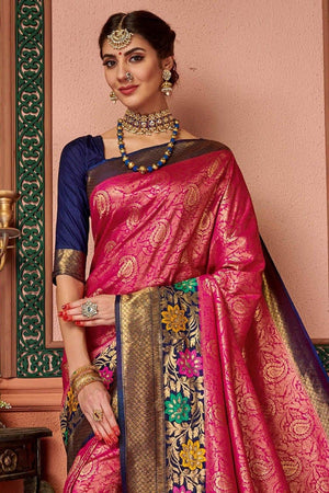 Cerise Pink Banarasi Saree