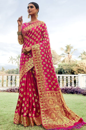 Cerise Pink Banarasi Saree