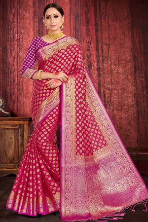 Cerise Pink Zari Butta Saree
