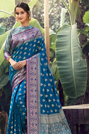Cerulean Blue Banarasi Saree