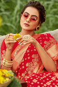 Cherry Red Banarasi Saree silk saree