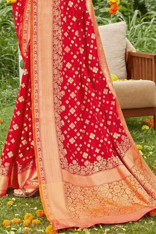 Cherry Red Banarasi Saree silk saree  online