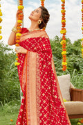 Cherry Red Banarasi Saree designer silk saree