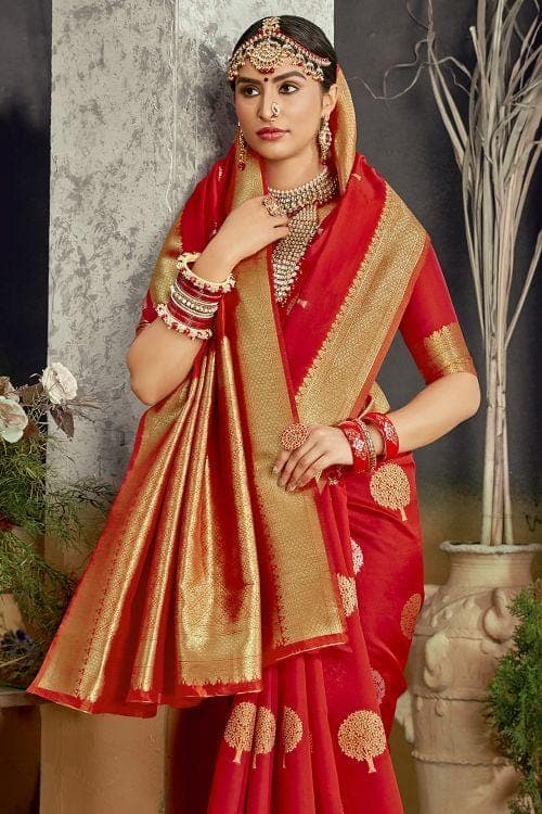 Cherry Red Regal Banarasi Saree banarasi saree