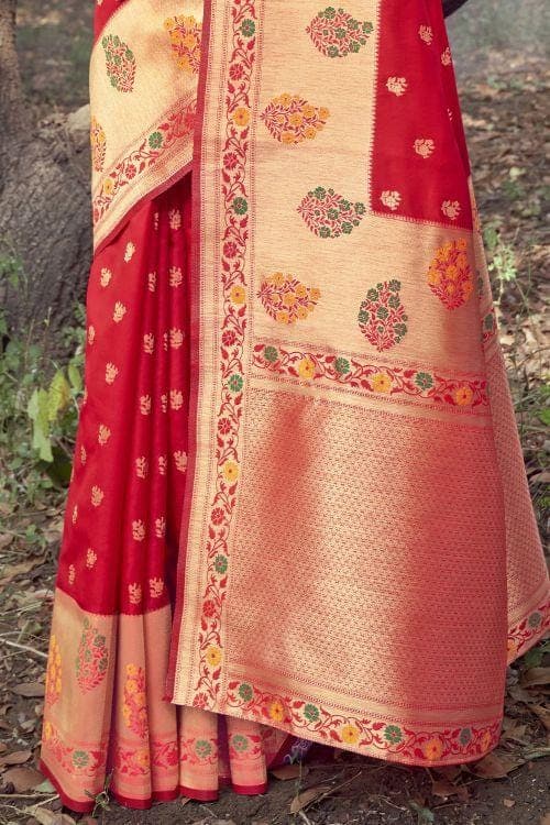Chilli Red Small Butta Woven Banarasi Saree banarasi saree images
