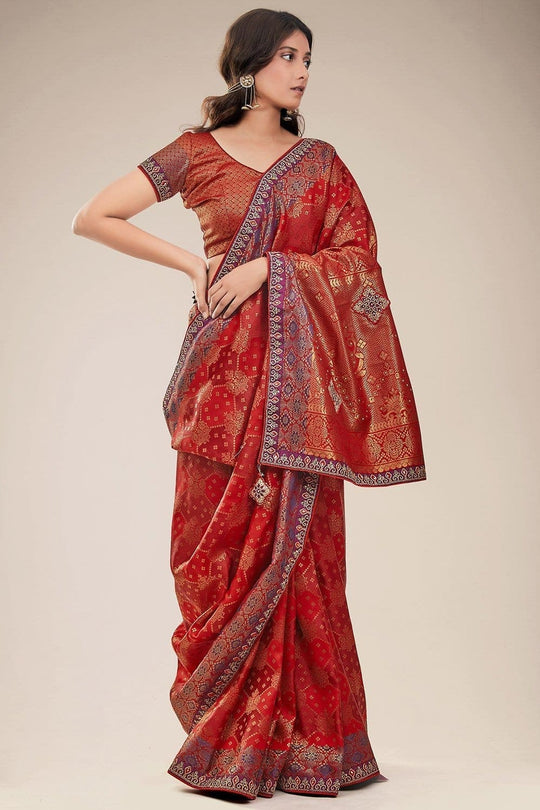 Chilli Red Tanchoi Banarasi Saree banarasi silk saree
