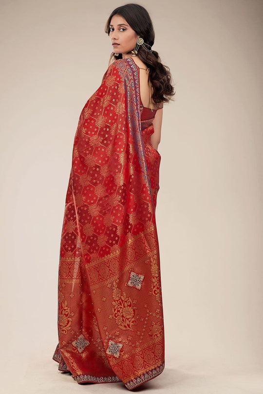 Chilli Red Tanchoi Banarasi Saree banarasi silk saree online