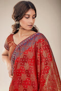 Chilli Red Tanchoi Banarasi Saree brown tanchoi silk saree