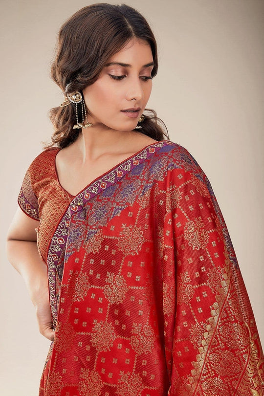 Chilli Red Tanchoi Banarasi Saree brown tanchoi silk saree