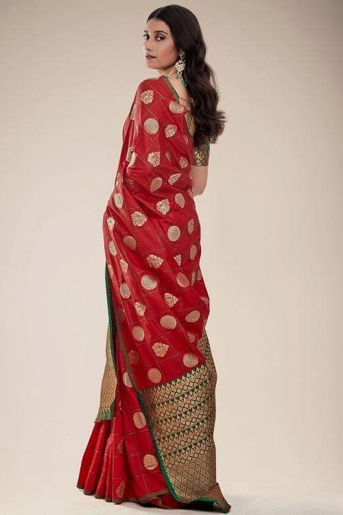 Chilli Red Zari Butta Woven Banarasi Saree butta banarasi saree