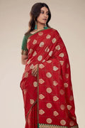 Chilli Red Zari Butta Woven Banarasi Saree red banarasi saree
