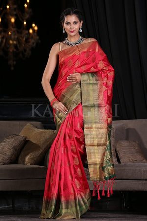 Chilli Red Zari Butta Woven Banarasi Saree