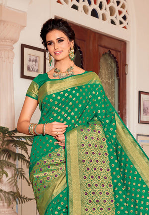 Clover Green Zari Woven Banarasi Saree