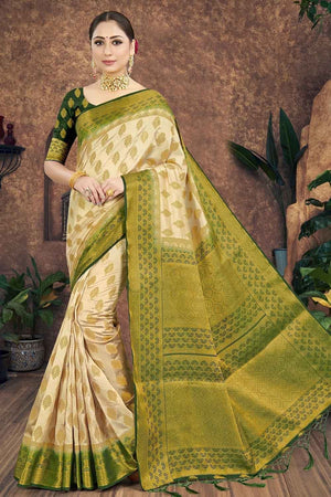 Cream Zari Butta Saree