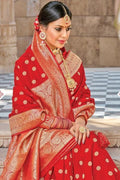 Crimson Red Banarasi Butta Saree Crimson Red Banarasi Butta Saree