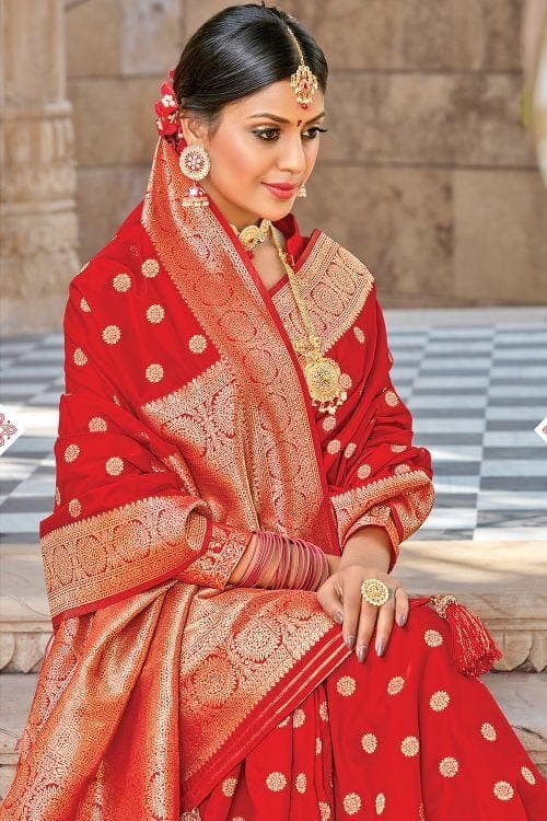 Crimson Red Banarasi Butta Saree Crimson Red Banarasi Butta Saree