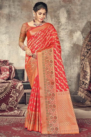Crimson Red Banarasi Saree