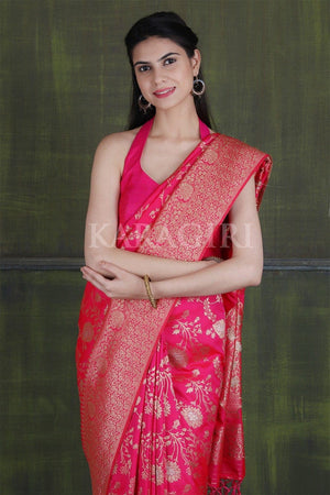 Crimson Red Intricate Jaal Woven Banarasi Saree