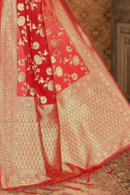 Crimson Red Printed Banarasi Saree Banarasi Saree Crimson Red Printed Banarasi Saree saree online