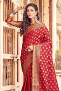 Crimson Red Small Butta Woven Banarasi Saree banarasi saree for wedding