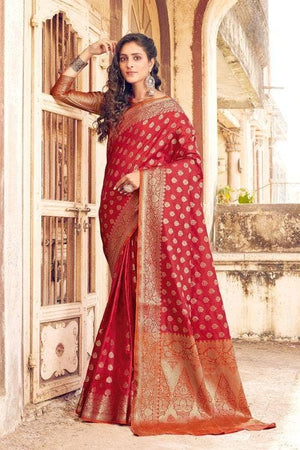 Crimson Red Small Butta Woven Banarasi Saree