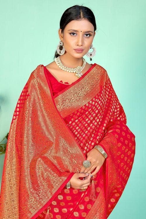 Crimson Red Small Butta Woven Banarasi Saree Banarasi Saree Crimson Red Small Butta Woven Banarasi Saree saree online