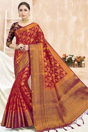 Crimson Red Zari Butta Saree