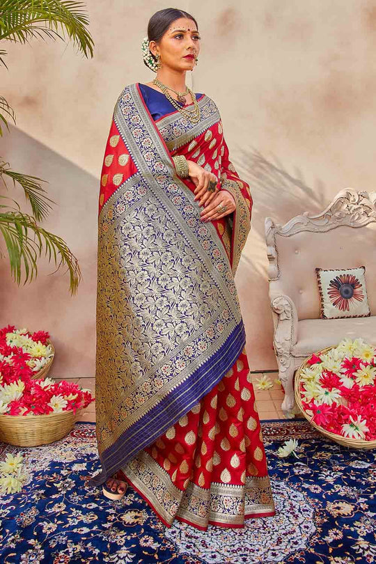 Crimson Red Zari Butta Woven Banarasi Saree Banarasi Saree Crimson Red Zari Butta Woven Banarasi Saree saree online