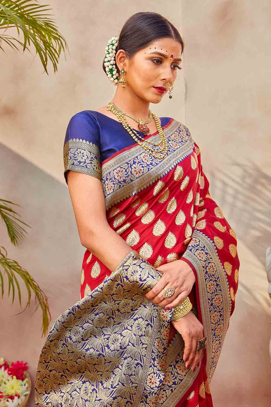 Crimson Red Zari Butta Woven Banarasi Saree Banarasi Saree Crimson Red Zari Butta Woven Banarasi Saree saree online