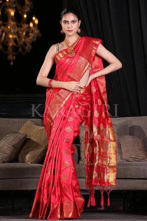 Crimson Red Zari Butta Woven Banarasi Saree
