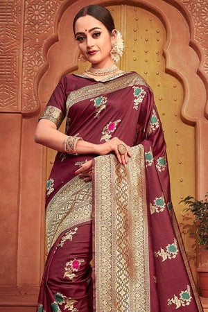 Banarasi Saree Currant Red Banarasi Saree saree online