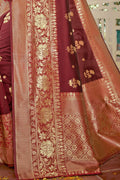 Currant Red Flower Border Banarasi Saree Buy banarasi saree online