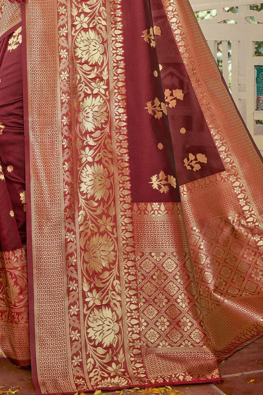 Currant Red Flower Border Banarasi Saree Buy banarasi saree online